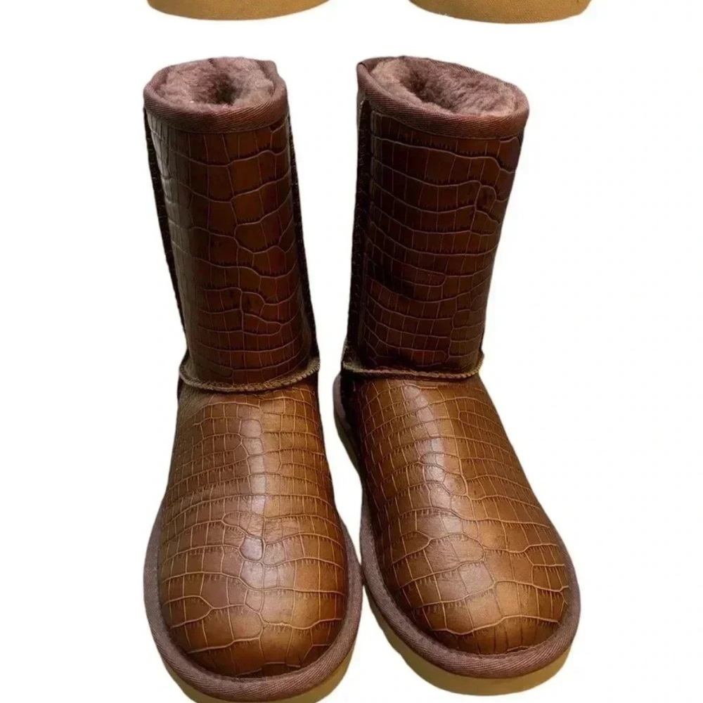 UGG Brown Croc-Embossed Boots